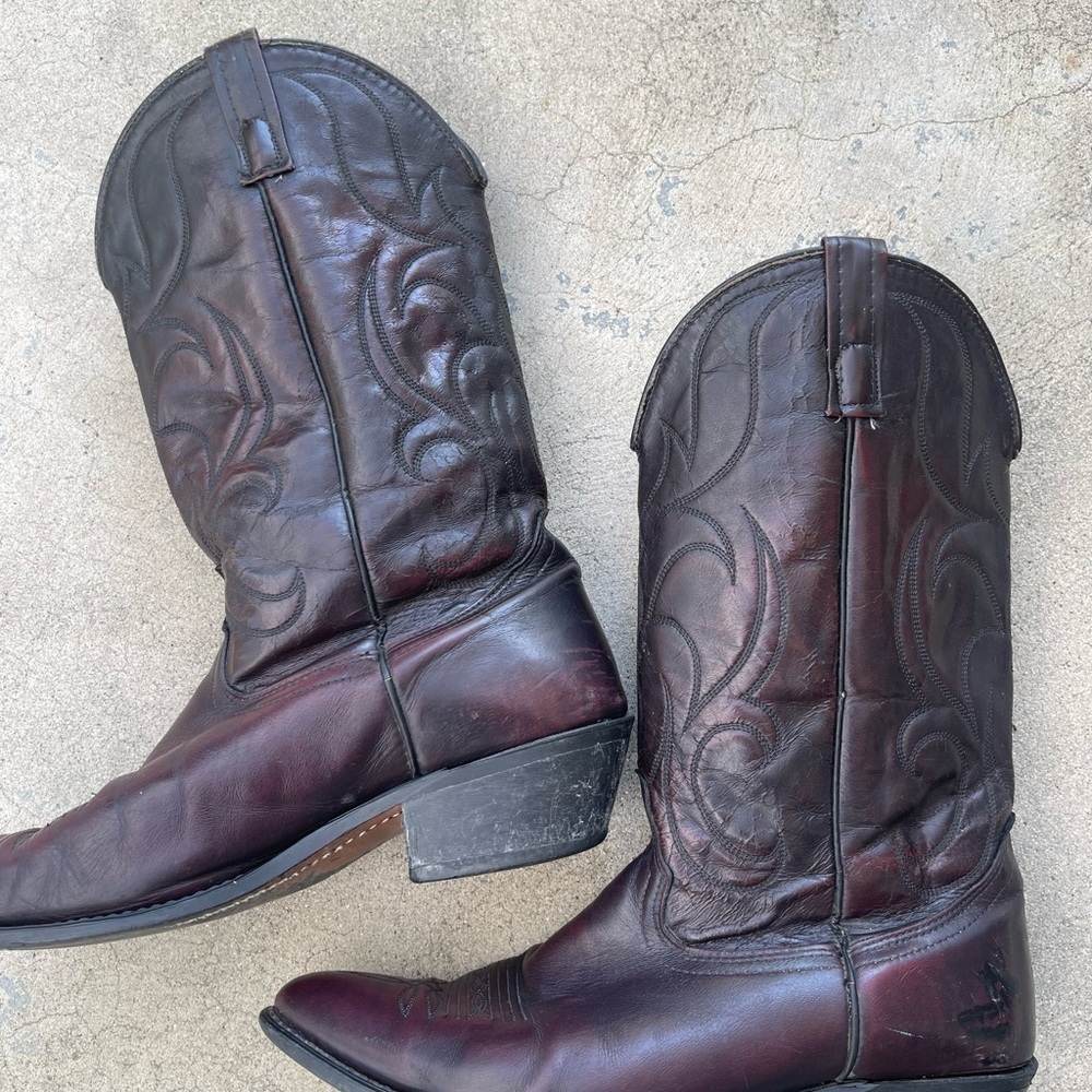 Laredo Black Cherry Burgandy Cowboy Boot Mens Size 11 D Leather Fox Vamp 6859 - Picture 4 of 16